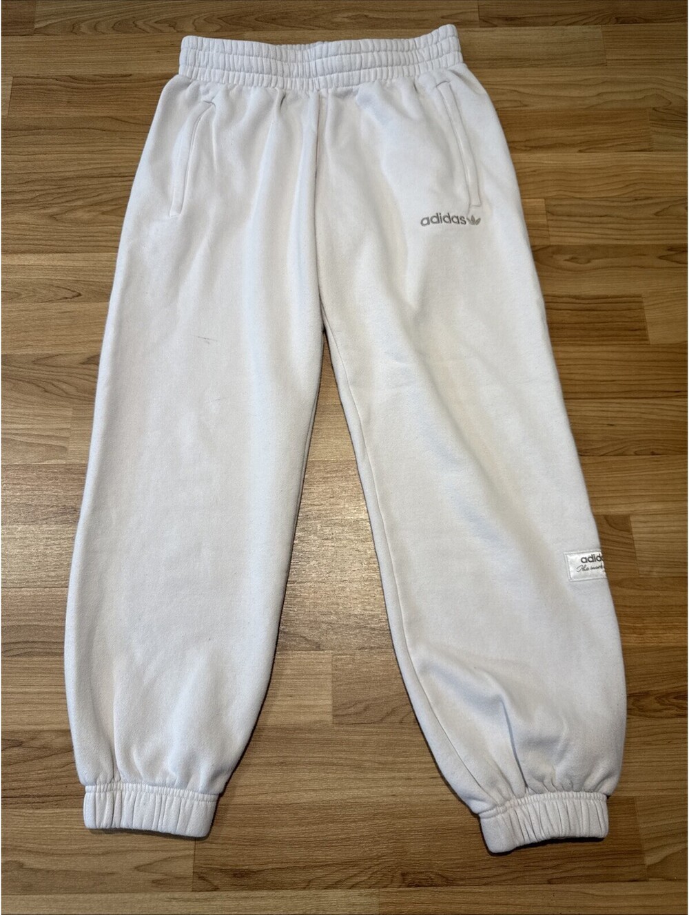 Adidas Originals Men’s Small White Jogger Sweatpants Trefoil Zip Pockets